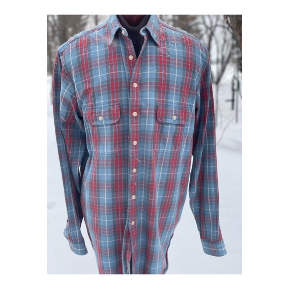 SOLD Polo Ralph Lauren Flannel Plaid Button Up Shirt XLT 100% Cotton Blue Red - Picture 3 of 8